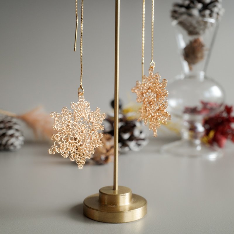 雪之花 – 金属钩织滑动链条耳环 金色 - 耳环/耳夹 - 其他金属 金色