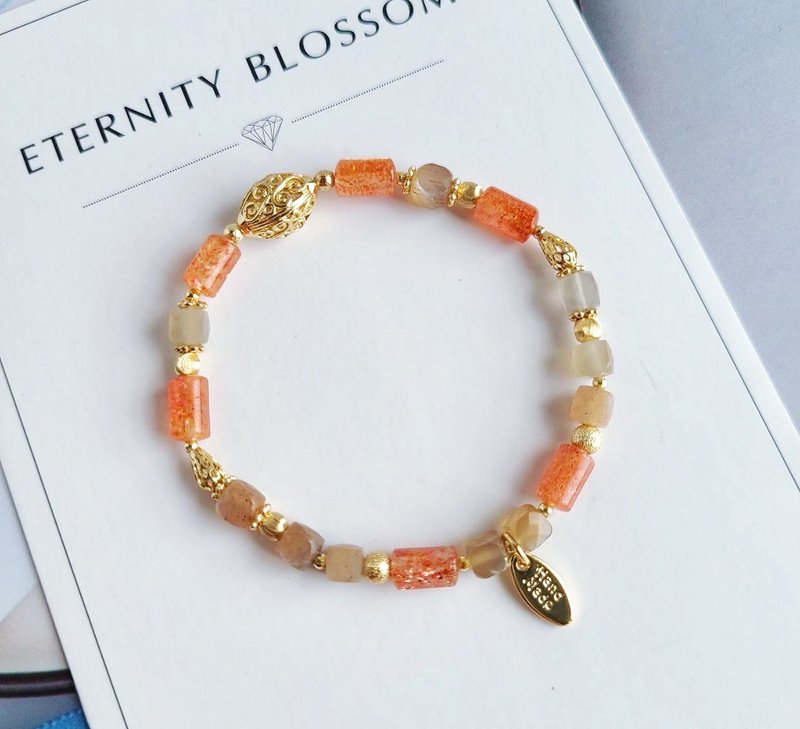 女神雅典娜 // 金草莓、彩月光 14k包金配饰 - 手链/手环 - 水晶 橘色