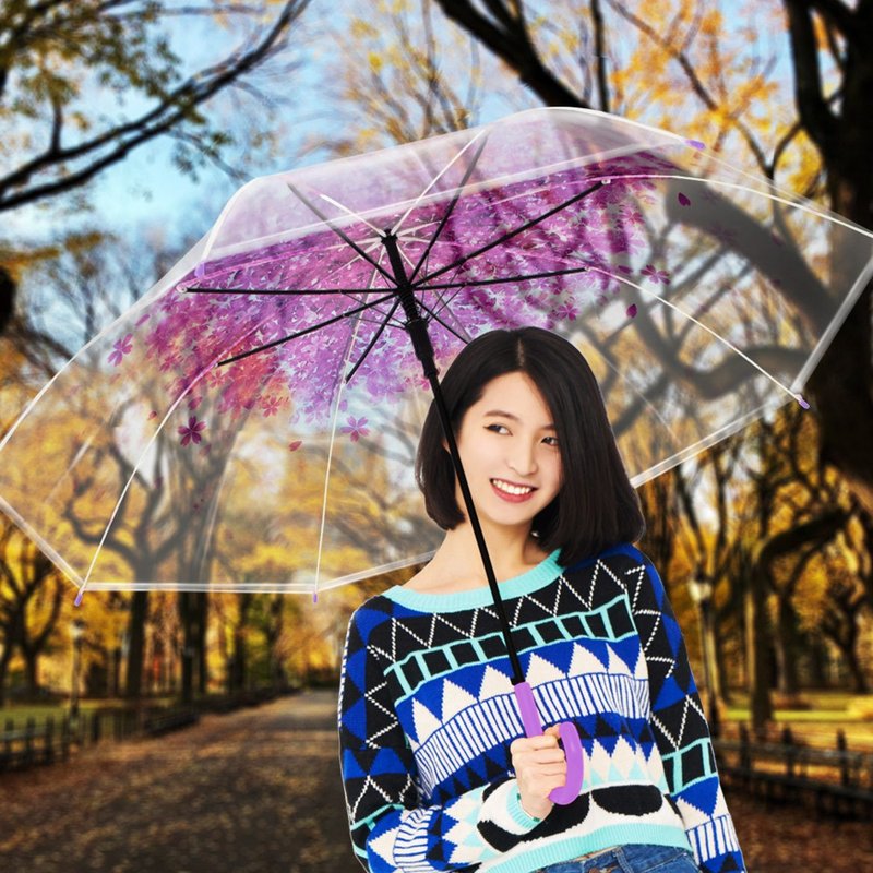 双龙花漾自动透明伞樱花伞 防风直伞雨伞(薰衣紫) - 雨伞/雨衣 - 防水材质 紫色
