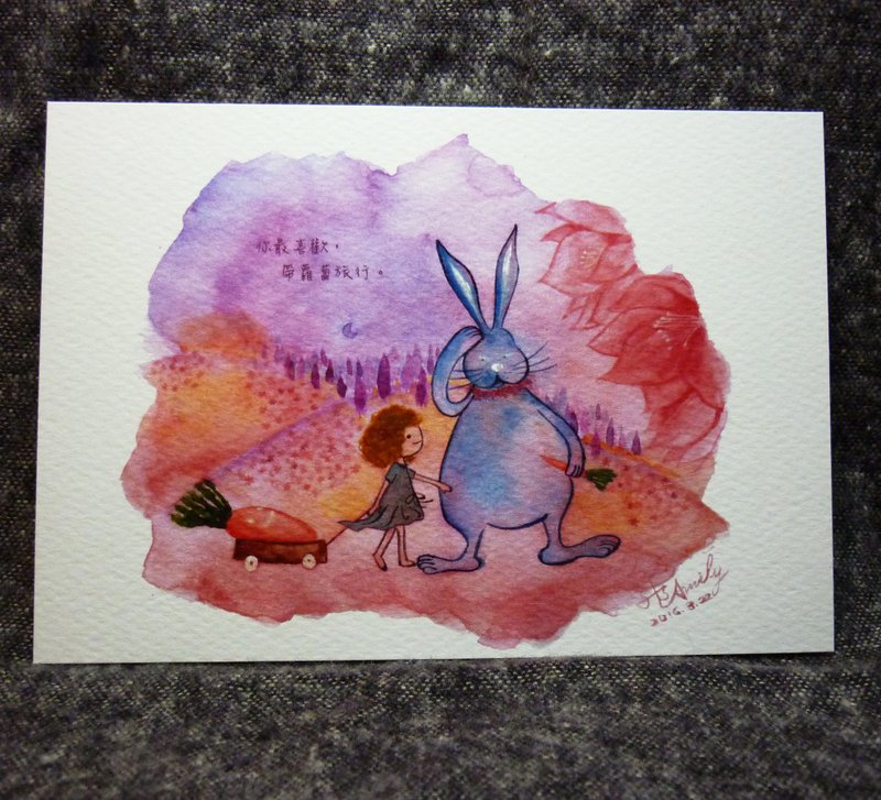 兔兔&妹妹“你最喜欢,带萝卜旅行。”亲子插画明信片 - 卡片/明信片 - 纸 红色