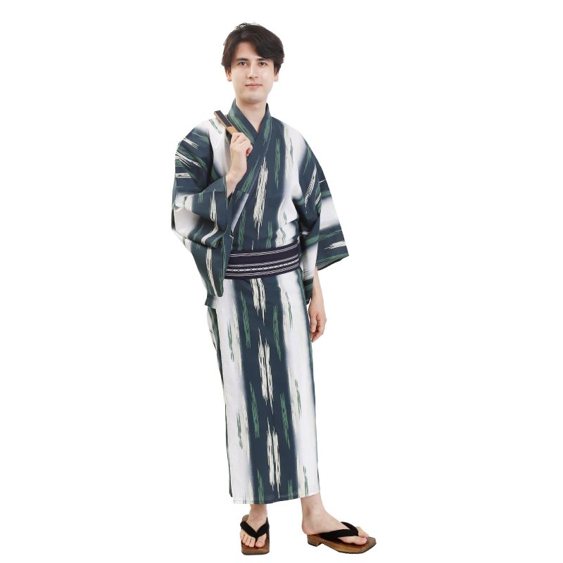 日本 和服 男士 绵 浴衣 腰封 2 件 套组  S M L Z32-01C - 其他 - 棉.麻 绿色