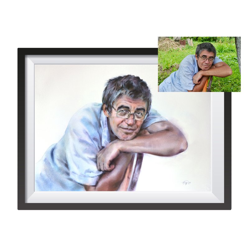Custom original watercolor portrait painting by artist Irina Zhunaeva - 订制画像 - 纸 多色