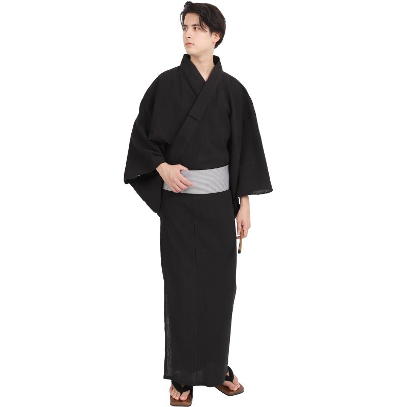 日本 和服 男 杨柳 浴衣 腰封 2 件 套组 M-5L 黑 z38-04 - 其他 - 棉.麻 黑色