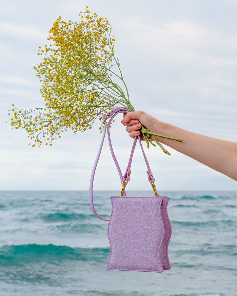 Wave Small (棉花糖紫) - 侧背包/斜挎包 - 真皮 粉红色