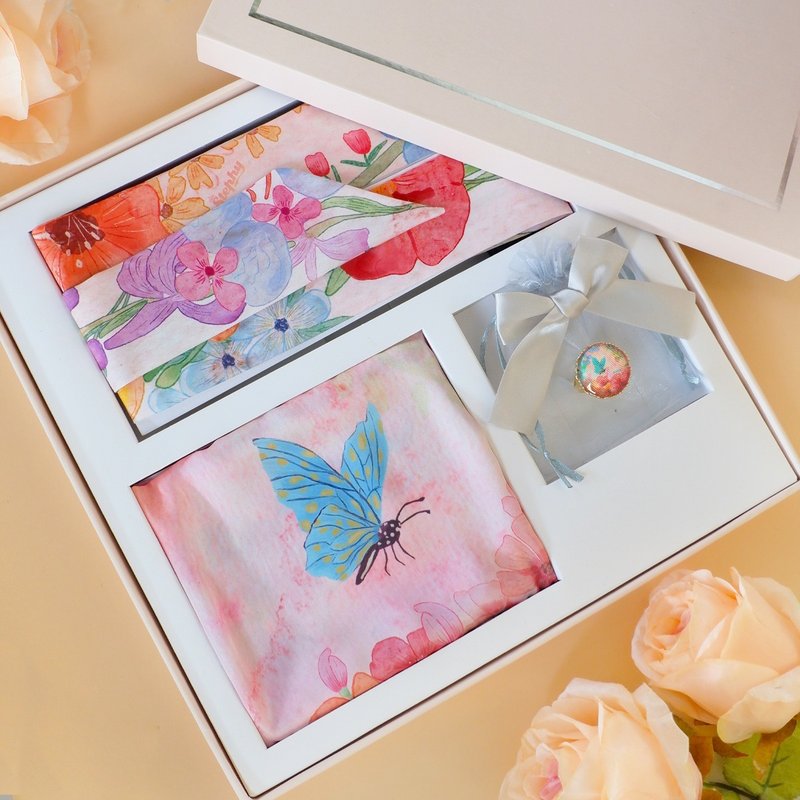 【母亲节礼盒】三件套经典 繁花方巾+发带丝巾+丝巾扣 - 丝巾 - 其他材质