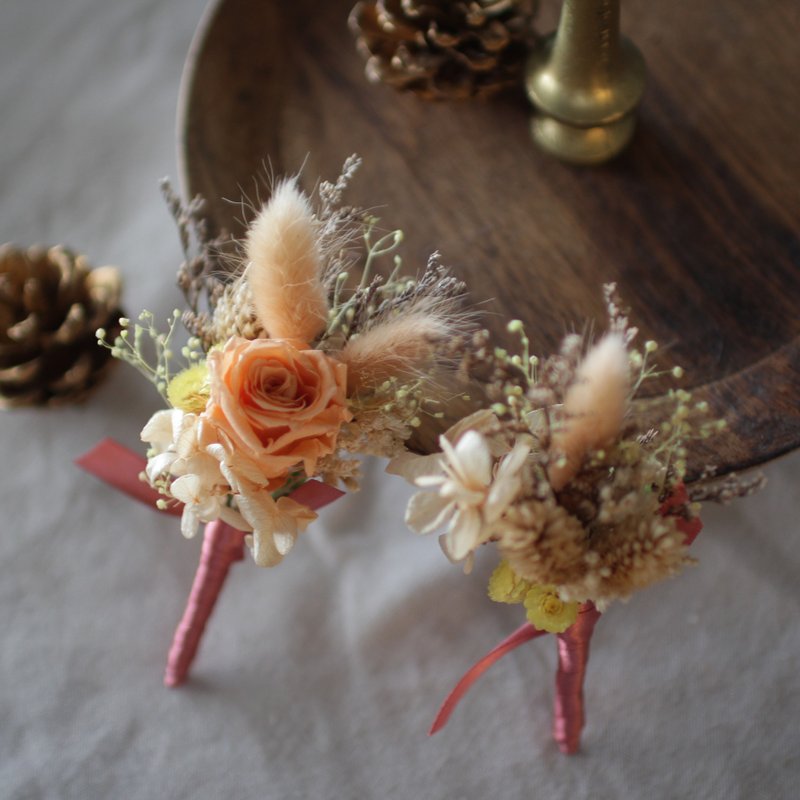 胸花 (干燥花/永生花) - 乡村橘 - 胸花/手腕花 - 植物.花 橘色
