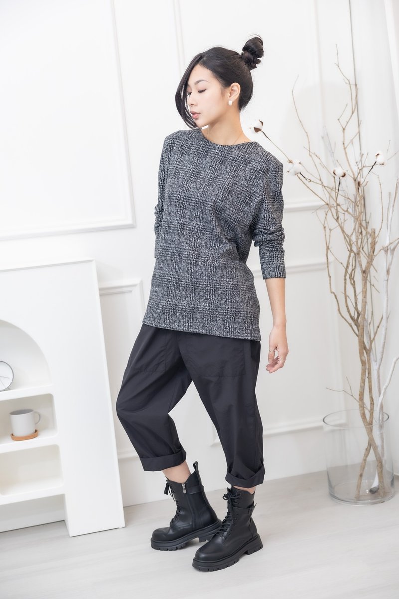 千鸟格毛料长袖上衣 黑白 - 女装上衣 - 其他材质 黑色