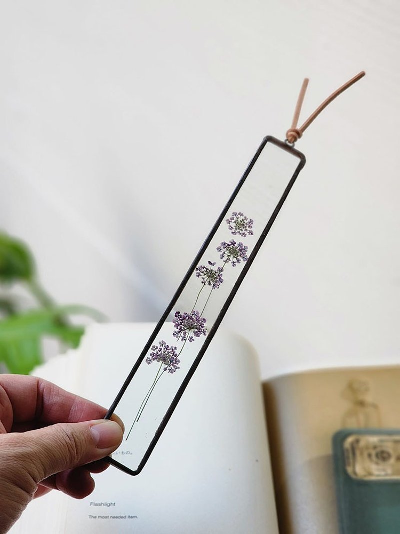 植物图鉴∣粉紫色蕾丝花∣玻璃镶崁∣花草标本书签 - 书签 - 植物.花 紫色
