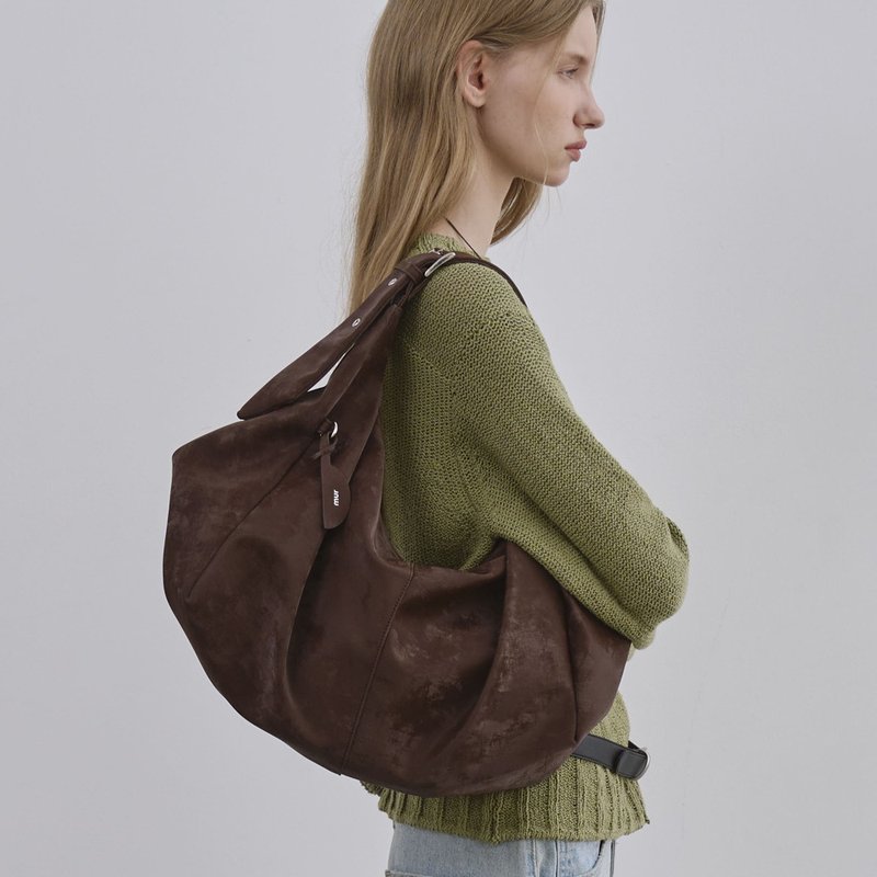 韓國製 MUR Romi hobo bag 手袋/單肩包/上肩袋/手提袋 Dk Brown - 侧背包/斜挎包 - 环保材料