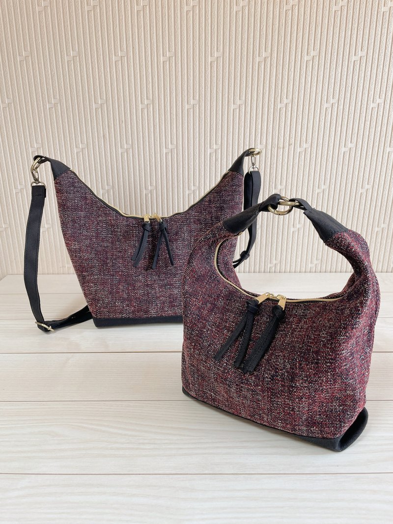 仓敷帆布 冈山丹宁 2way 侧背包 秋冬 粗花纹理 轻巧 自立  ينتقل bag 身体包 - 侧背包/斜挎包 - 棉.麻 红色