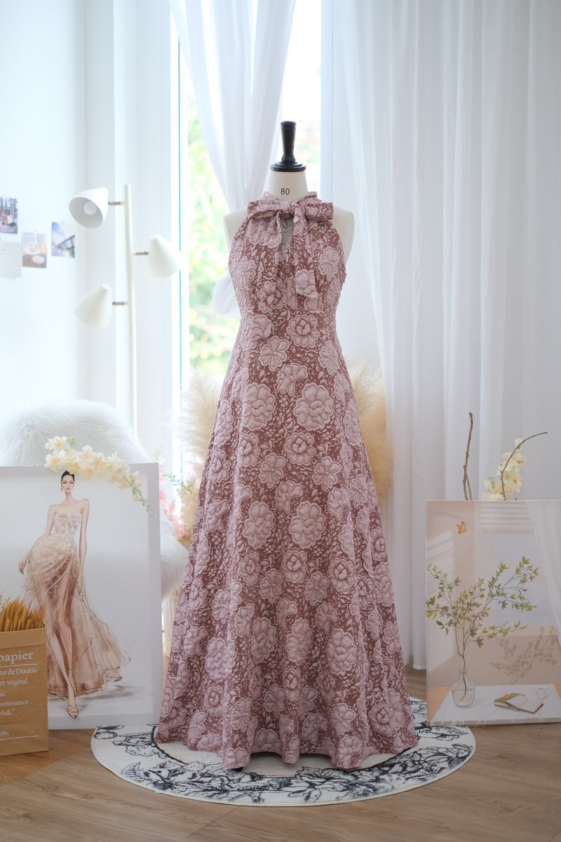 晚礼服,领结,长裙,棕色 - 洋装/连衣裙 - 聚酯纤维 咖啡色