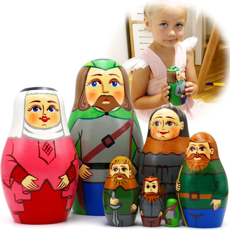 Robin Hood Nesting Dolls 7 pcs - Matryoshka Dolls as Robin Hood Figurines - 玩具/玩偶 - 木头 多色