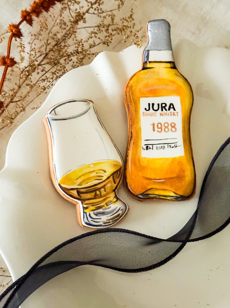定制糖霜饼干  Jura 威士忌酒款彩绘系列   酒瓶/酒杯 - 手工饼干 - 新鲜食材 白色