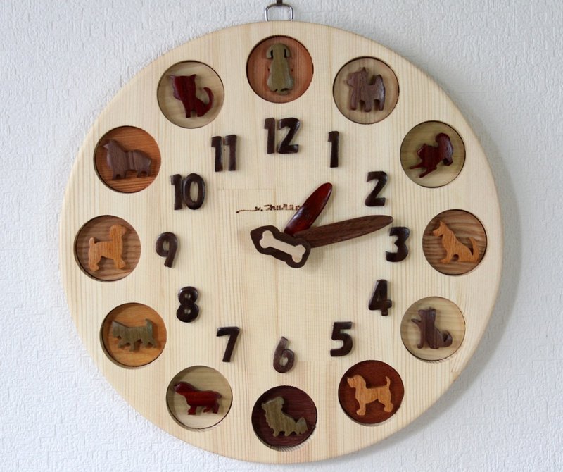 狗钟 30 厘米 大 1 周内定制 - 时钟/闹钟 - 木头 白色