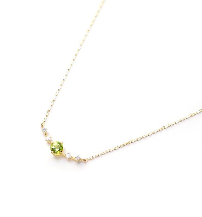 K18 橄榄石与钻石项链(圆形切割)~Ello Lily~ 二月生日石 - 项链 - 宝石 绿色