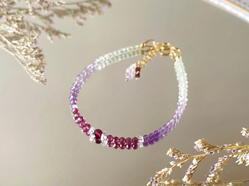 紫牙乌 石榴石 紫水晶 葡萄石 双尖闪灵钻 || 14KGF注金 手链 - 手链/手环 - 水晶 紫色