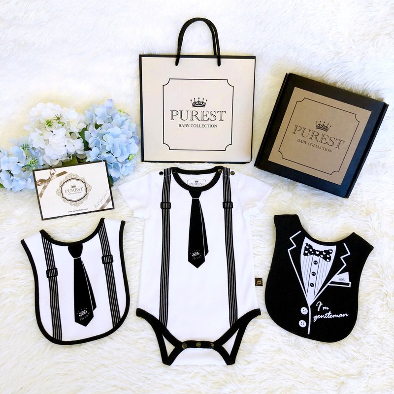 小绅士 领带 短袖 宝宝弥月完美礼盒组 婴儿 新生儿礼物 送礼推荐 - 满月礼盒 - 棉.麻