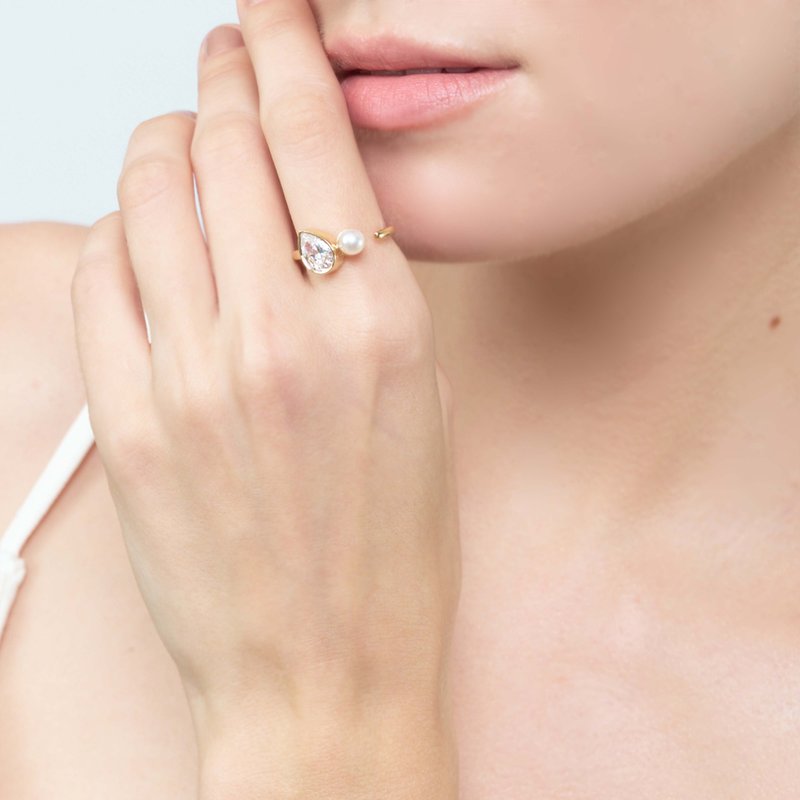 Fleur Pearl Ring - 戒指 - 纯银 金色