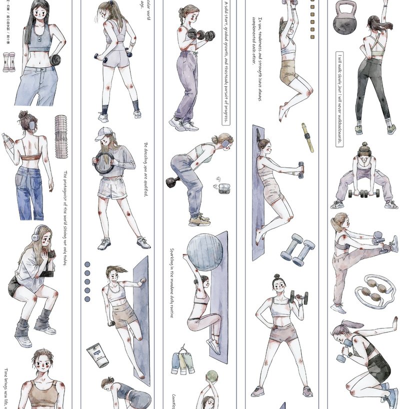 她/力量 美ボディ 女性らしさ PET 和紙膠帶 10米卷 kiss-cut - 纸胶带 - 其他材质 多色