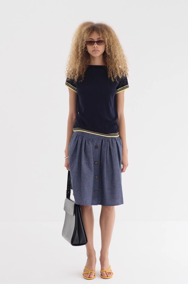 日系复古 经典复古条纹针织短袖T恤 - 女装 T 恤 - 其他材质 多色