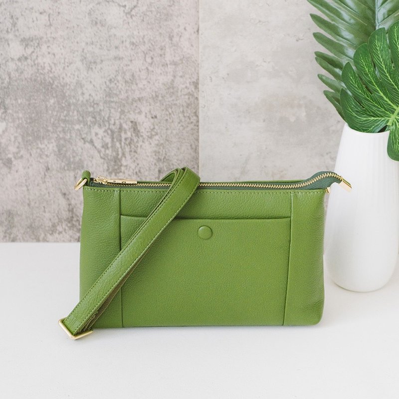 真皮百搭斜背包 22362 绿 - 侧背包/斜挎包 - 真皮 绿色