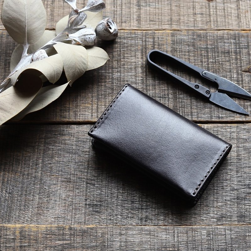 Retro 商务名片夹∣曜石黑手染植鞣牛皮革∣多色 - 名片夹/名片盒 - 真皮 黑色