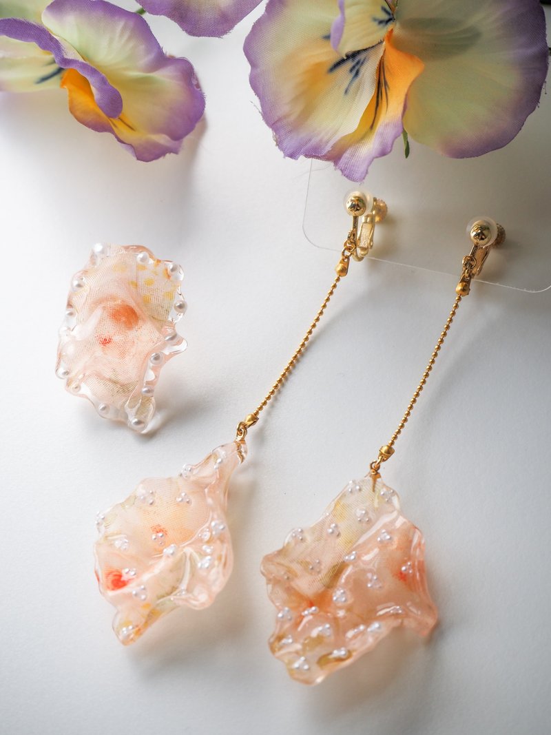 【Pinkoi 线下活动预购商品】UNEUNE SET - 耳环/耳夹 - 树脂 橘色