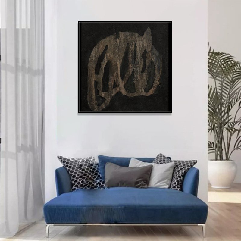 抽象黑色和棕油画原创几何线条家居艺术品 - 墙贴/壁贴 - 压克力 黑色