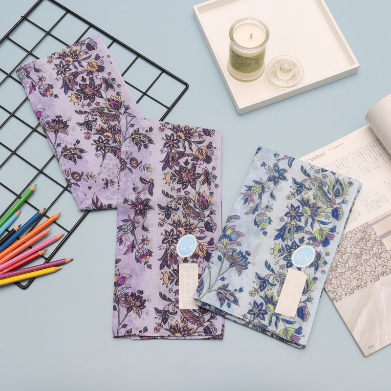 京都抗UV围巾-更纱(紫/蓝) - 围巾/披肩 - 棉.麻