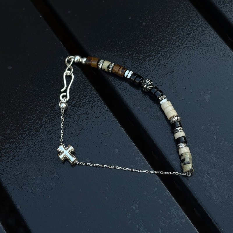 7AB Nightmare虎眼复古手串VINTAGE中性款925银细链十字架手链 - 手链/手环 - 其他材质