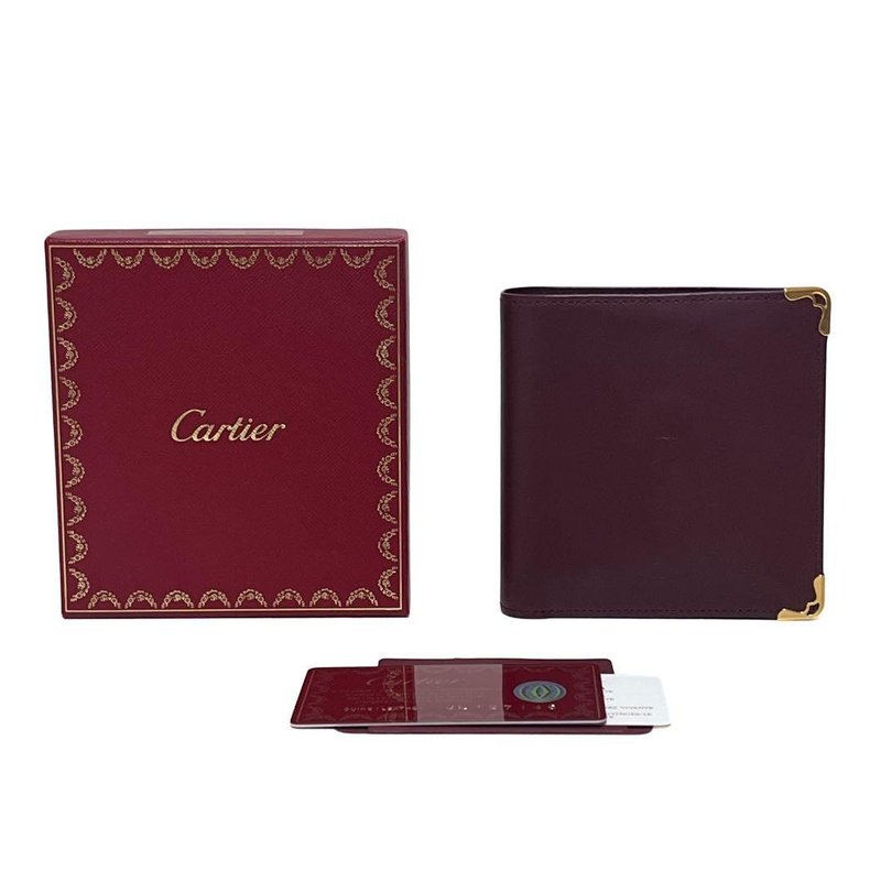 正品 Cartier 卡地亚 Must Line 对折式皮夹 皮革 酒红色 美品 二手 - 皮夹/钱包 - 其他材质 红色