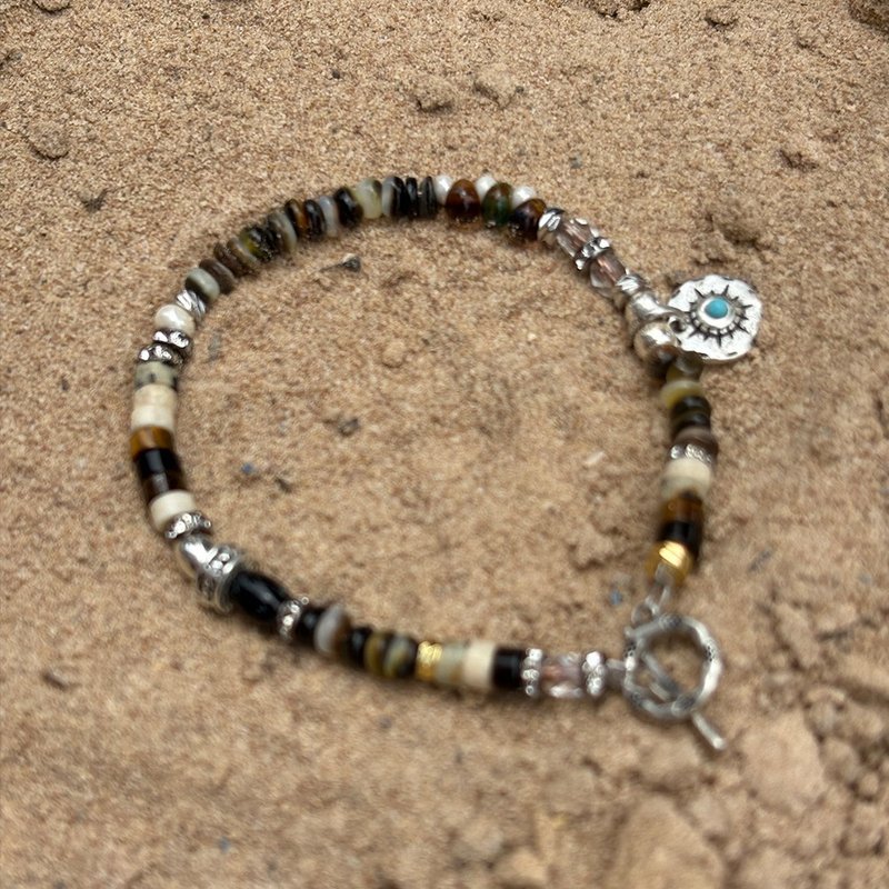 7AB INDIGO绿皓银柄复古925银手链天然黑蝶贝中性款VINTAGE手链男 - 手链/手环 - 其他材质