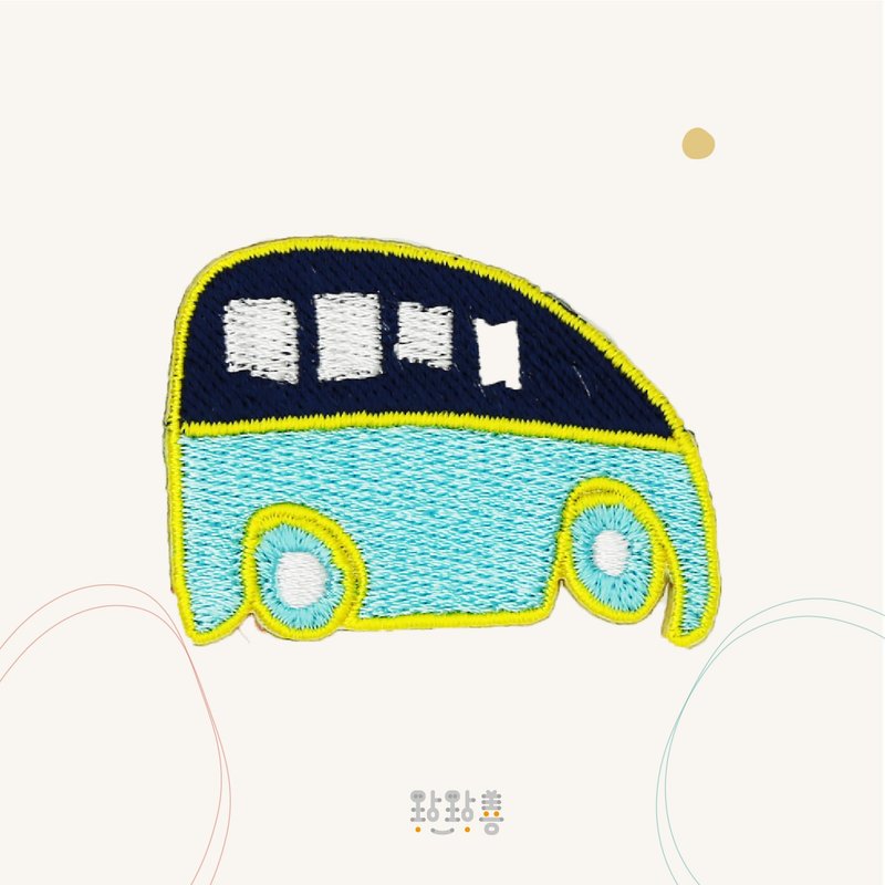 童趣刺绣贴-噗噗车 - 徽章/别针 - 绣线 蓝色