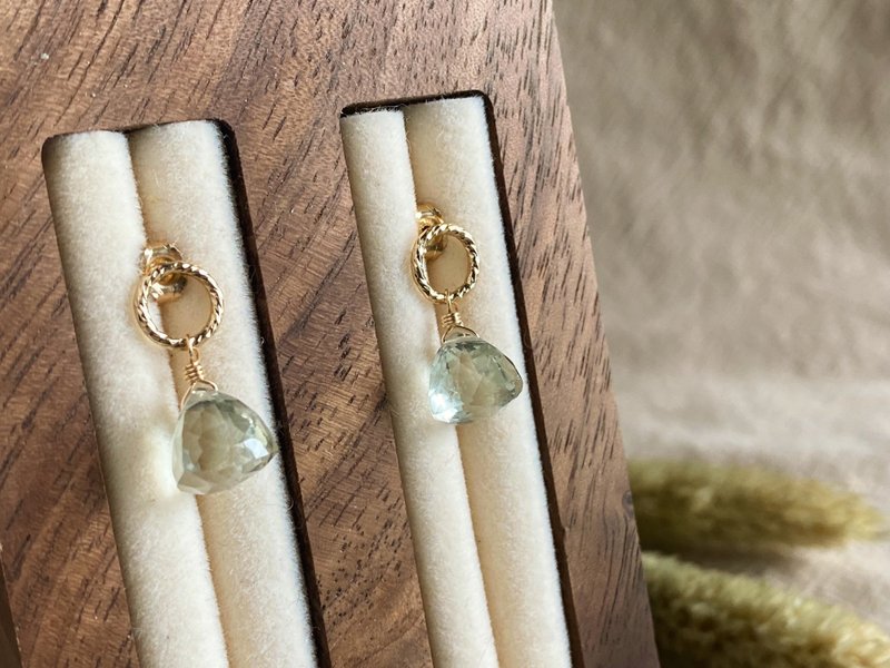 绿紫晶小冰粽 小圆圈 || 精致轻珠宝 简约 14KGF注金 耳环 - 耳环/耳夹 - 水晶 绿色