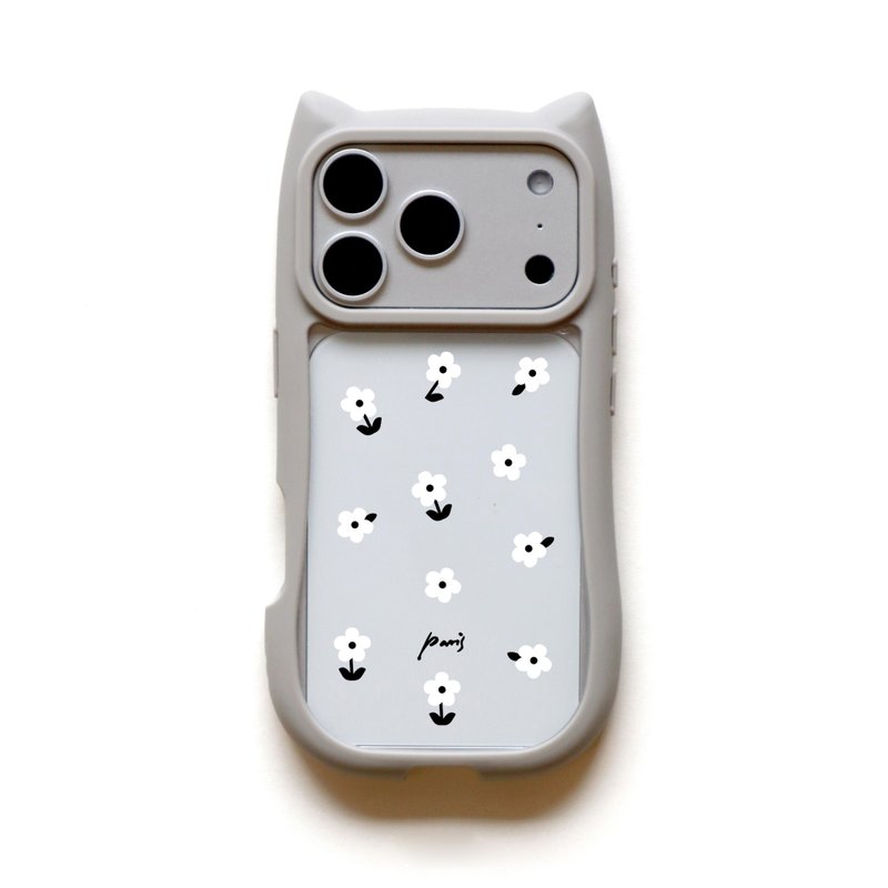 iPhone17.16.15.14.13 奶杏小猫咪小白花透明手机壳 - 手机壳/手机套 - 塑料 灰色