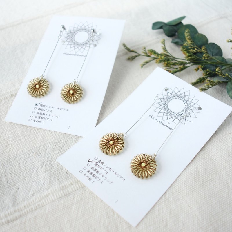 绢线制 摇曳小花垂坠耳环 / 耳夹 | 黄色 | 包邮 - 耳环/耳夹 - 丝.绢 黄色