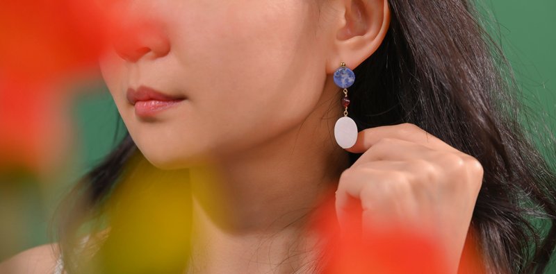 纯银耳环 / 苏打石 石榴石 贝壳 / JIEGEM   姊的珠宝 2223E35c - 耳环/耳夹 - 贝壳 多色