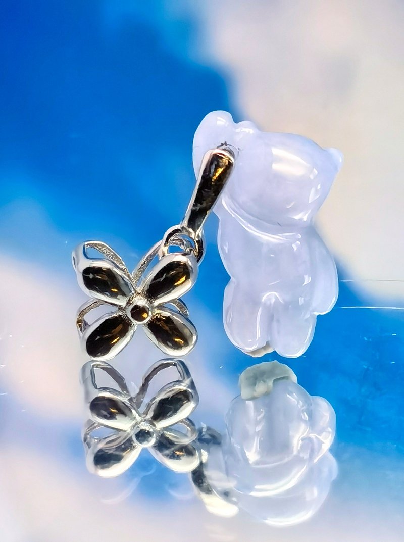 纯银系列 - 冰紫蓝翡翠纯银小熊吊坠 - 含925纯银颈链 - 吊饰 - 宝石