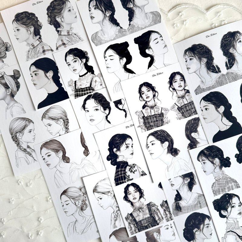 A143+144+145 - 绘画复古女孩 - 贴纸 - 纸