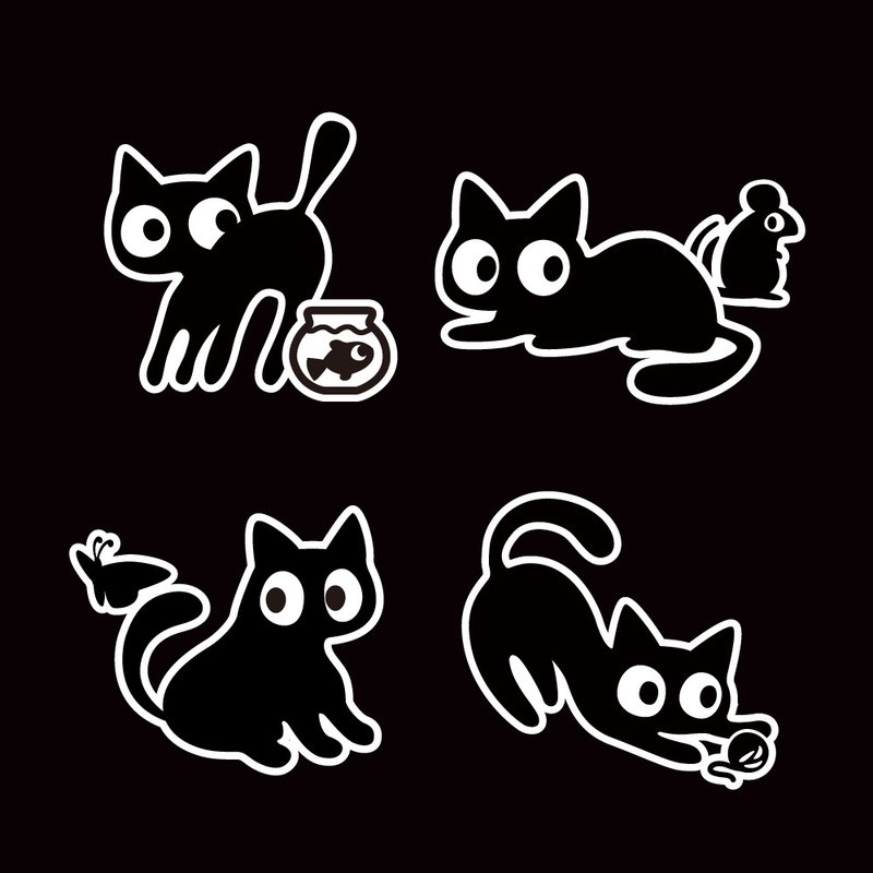 黑猫 猫奴 猫咪 反光贴纸 车贴 机车贴纸 防水耐晒 汽车贴纸 - 贴纸 - 防水材质