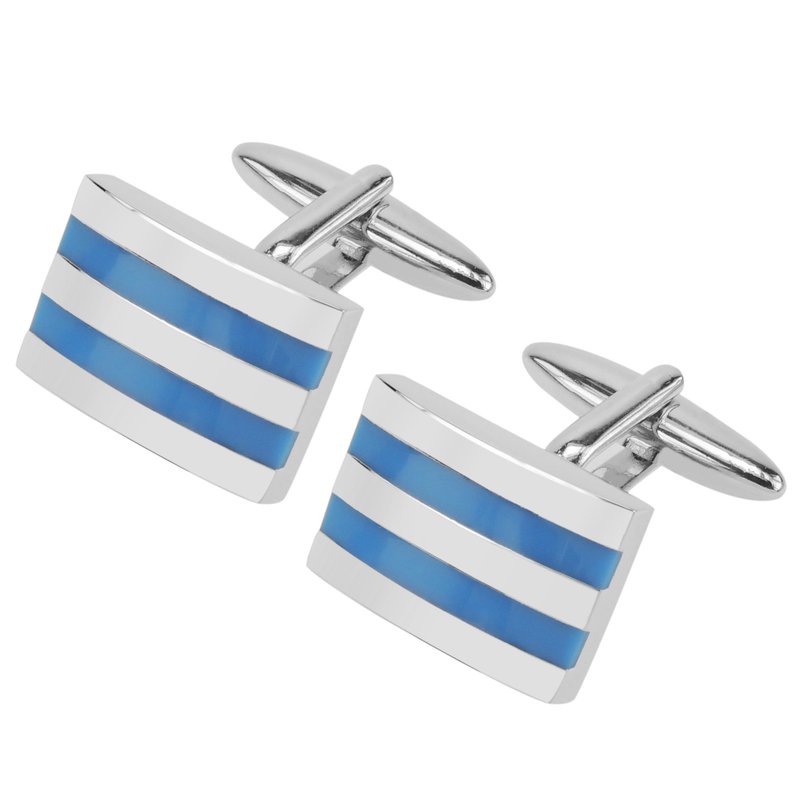 淺藍色琺瑯袖扣 - 袖扣 - 其他金属 蓝色