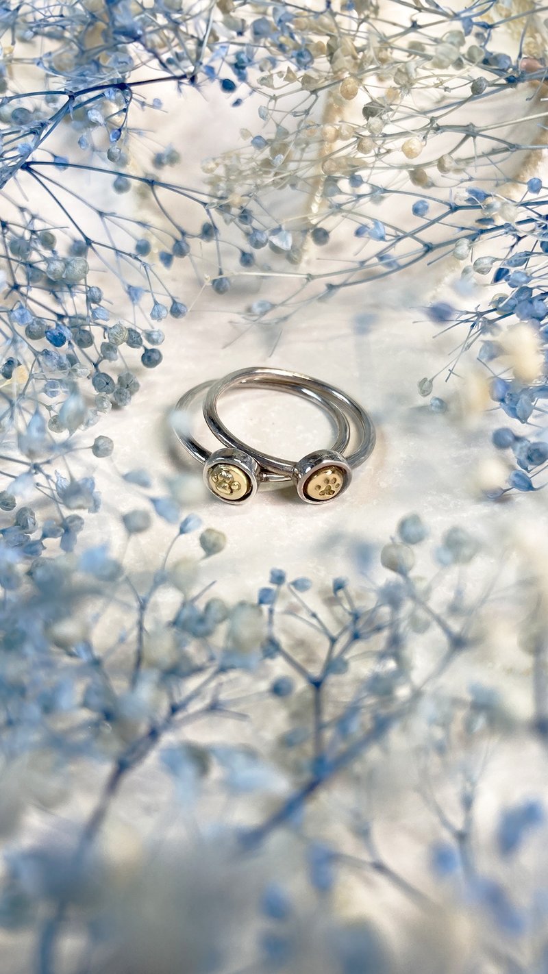 アンティークスタイルリングに肉球 / シルバー925リングにk18の肉球 - 戒指 - 其他金属 银色