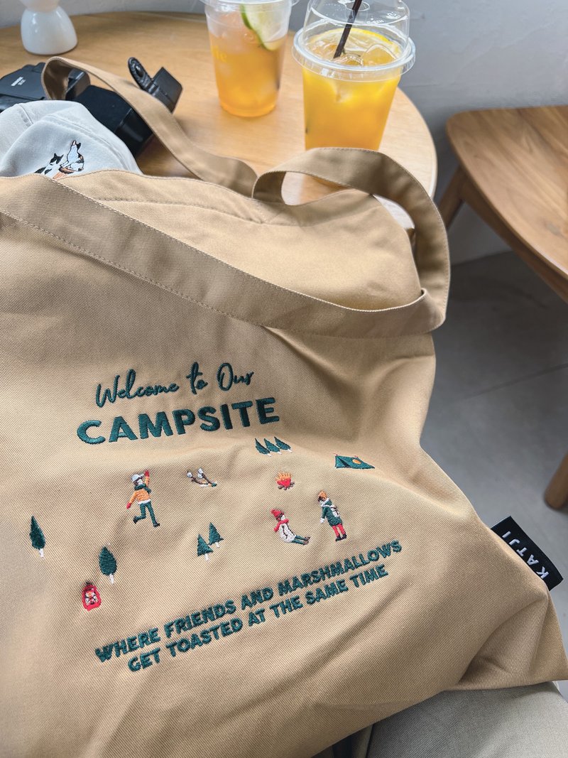 手提袋:露营 - 其他 - 绣线 卡其色