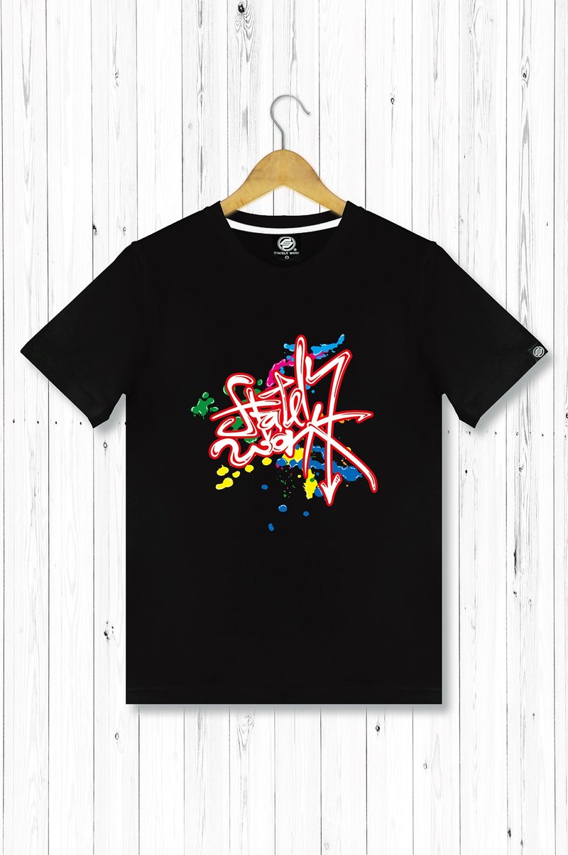 statelywork泼漆涂鸦T-男T恤 黑白二色 - 男装上衣/T 恤 - 棉.麻 黑色