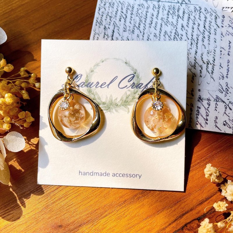 莫兰迪色系 金属框锆石款 奶茶棕碎花 925纯银针耳环/无痛耳夹 - 耳环/耳夹 - 植物.花 卡其色