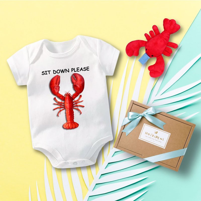 请坐好龙虾新生儿礼盒-包屁衣短袖-白 - 满月礼盒 - 棉.麻 白色