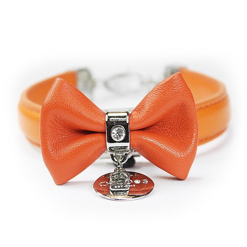 CHIC DOG【S 两用项圈】单钻蝴蝶结套组永恒款真皮项圈 ((送刻字) - 项圈/牵绳 - 真皮 多色