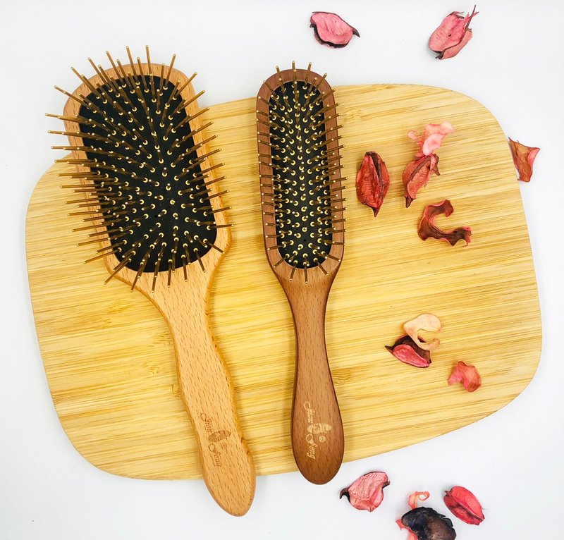 【买A送B】Jiou-fong榉木方型按摩黄金梳∣再送榉木长型黄金1支 - 彩妆刷具/镜子/梳子 - 木头