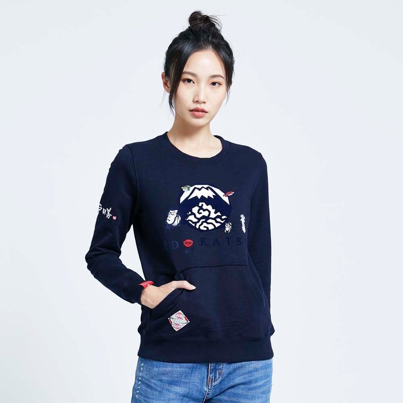 江户胜 日系 女装 植绒富士山长袖T恤(丈青色) #上衣#长袖#富士山 - 女装上衣 - 棉.麻 蓝色