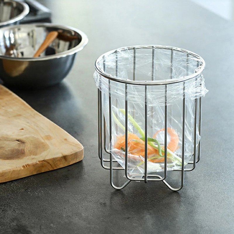 日本霜山 304不锈钢圆形垃圾袋架/桌上迷你垃圾桶 - 垃圾桶 - 不锈钢 银色